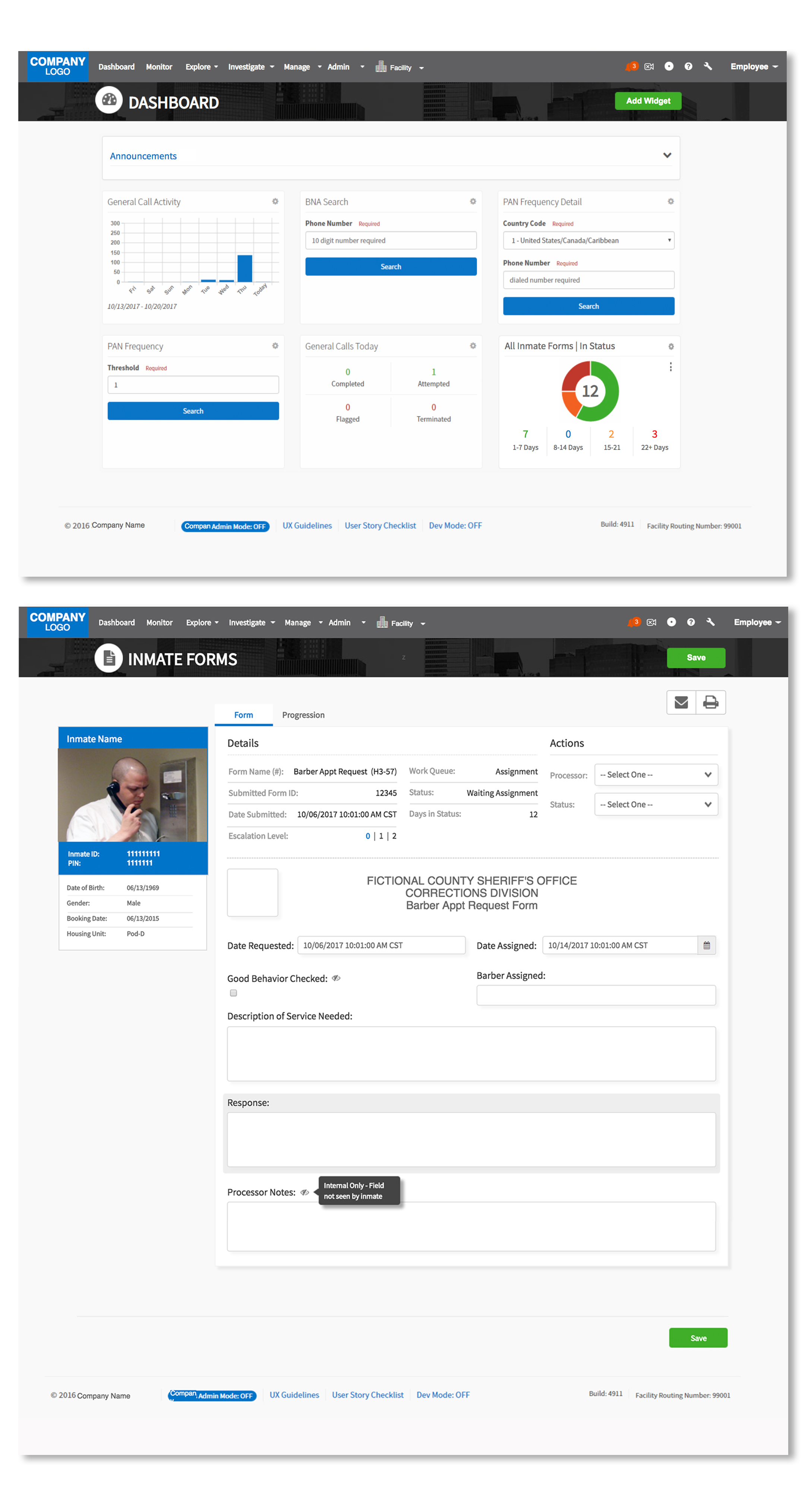 Facility facing Inmate Form